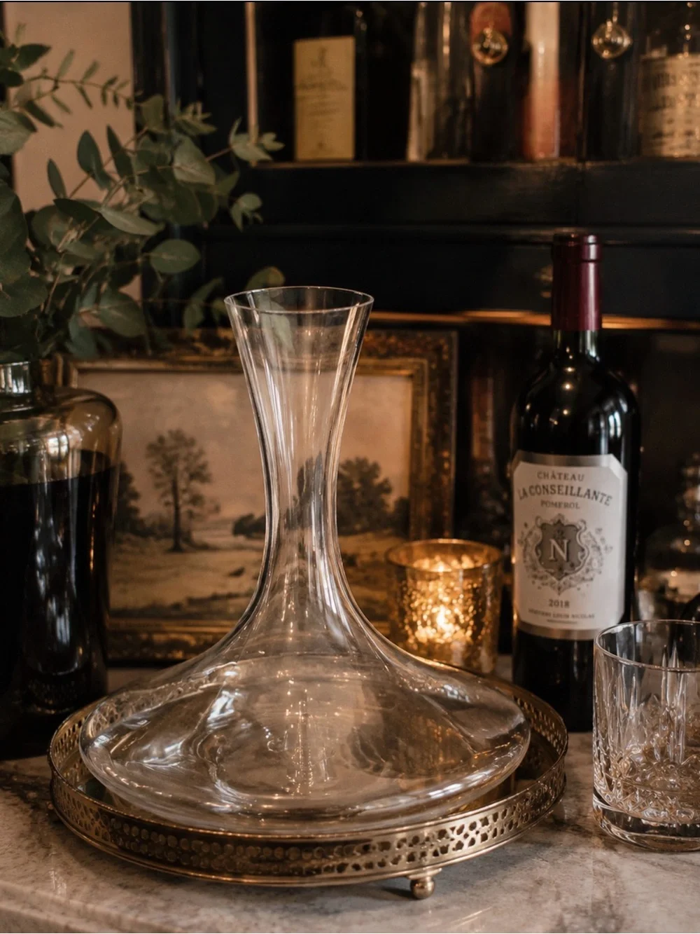Wine Decanter Handcrafted In Poland Wide Base Clear Glass 11” Tall Barware